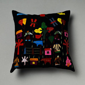 Black - Pipli Applique Work Cotton Cushion Cover (16 x 16 in) Assorted