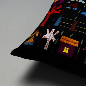 Black - Pipli Applique Work Cotton Cushion Cover (16 x 16 in) Assorted