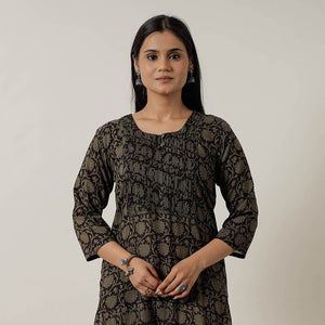 Black - Block Print Mul Cotton Straight Bagh Kurta 03