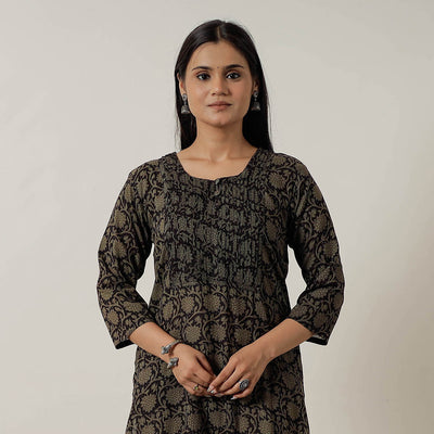 Black - Block Print Mul Cotton Straight Bagh Kurta 03