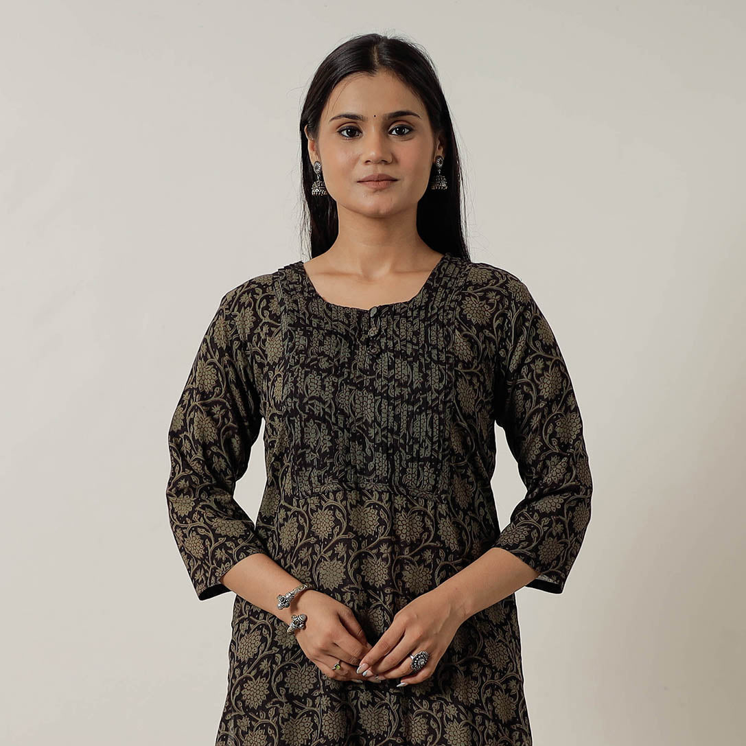 Black - Block Print Mul Cotton Straight Bagh Kurta 03