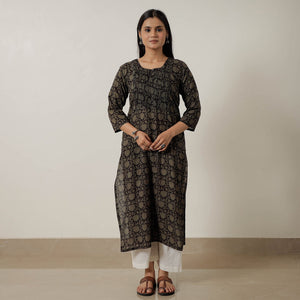 Black - Block Print Mul Cotton Straight Bagh Kurta 03