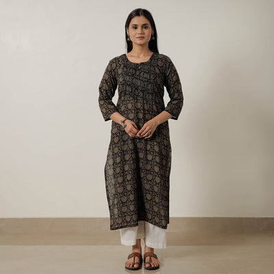 Black - Block Print Mul Cotton Straight Bagh Kurta 03