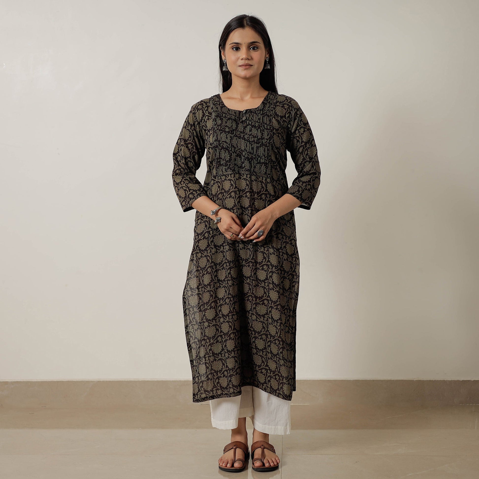 Black - Block Print Mul Cotton Straight Bagh Kurta 03