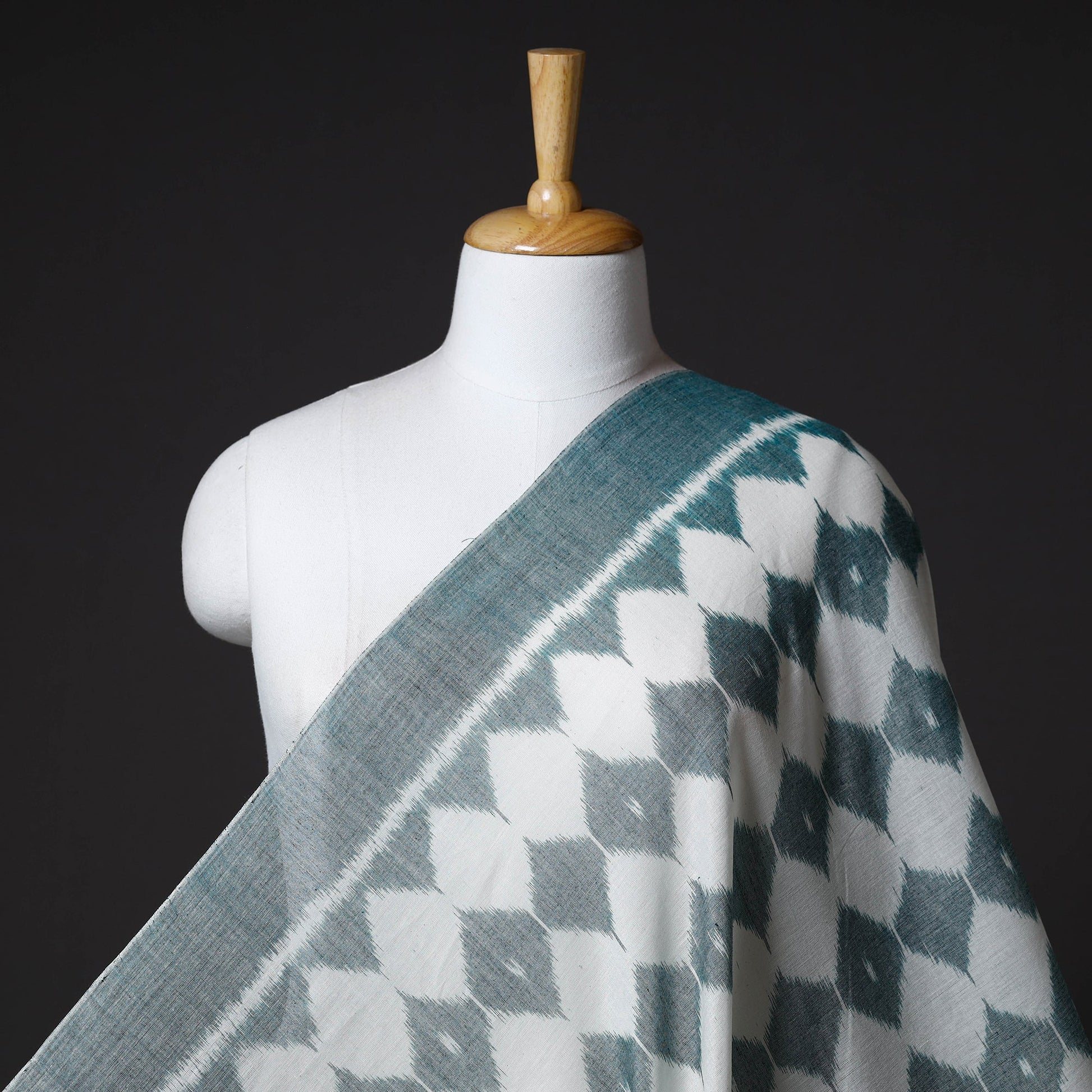 Green - Maniabandha Ikat Weave Handloom Cotton Fabric