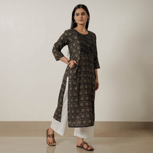 Black - Block Print Mul Cotton Straight Bagh Kurta 03