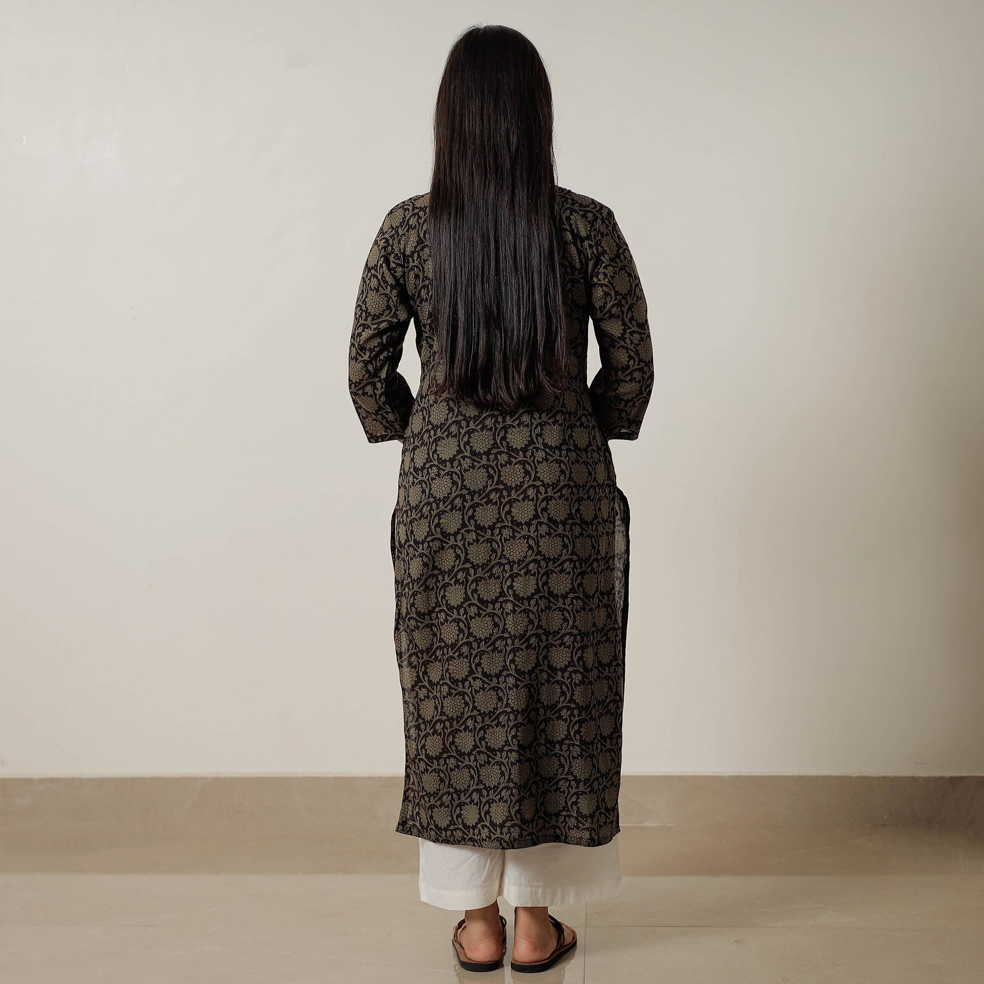 Black - Block Print Mul Cotton Straight Bagh Kurta 03
