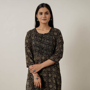 Black - Block Print Mul Cotton Straight Bagh Kurta 03