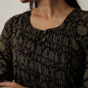 Black - Block Print Mul Cotton Straight Bagh Kurta 03