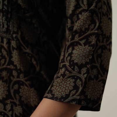 Black - Block Print Mul Cotton Straight Bagh Kurta 03