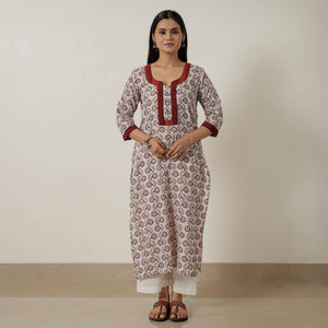 Beige - Block Print Mul Cotton Straight Bagh Kurta 08