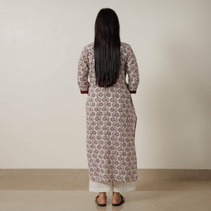 Beige - Block Print Mul Cotton Straight Bagh Kurta 08