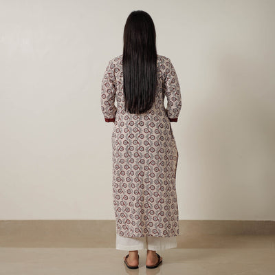 Beige - Block Print Mul Cotton Straight Bagh Kurta 08