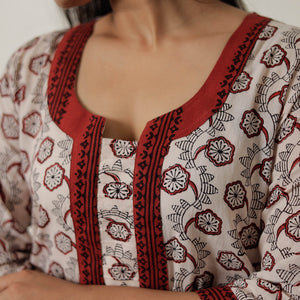Beige - Block Print Mul Cotton Straight Bagh Kurta 08