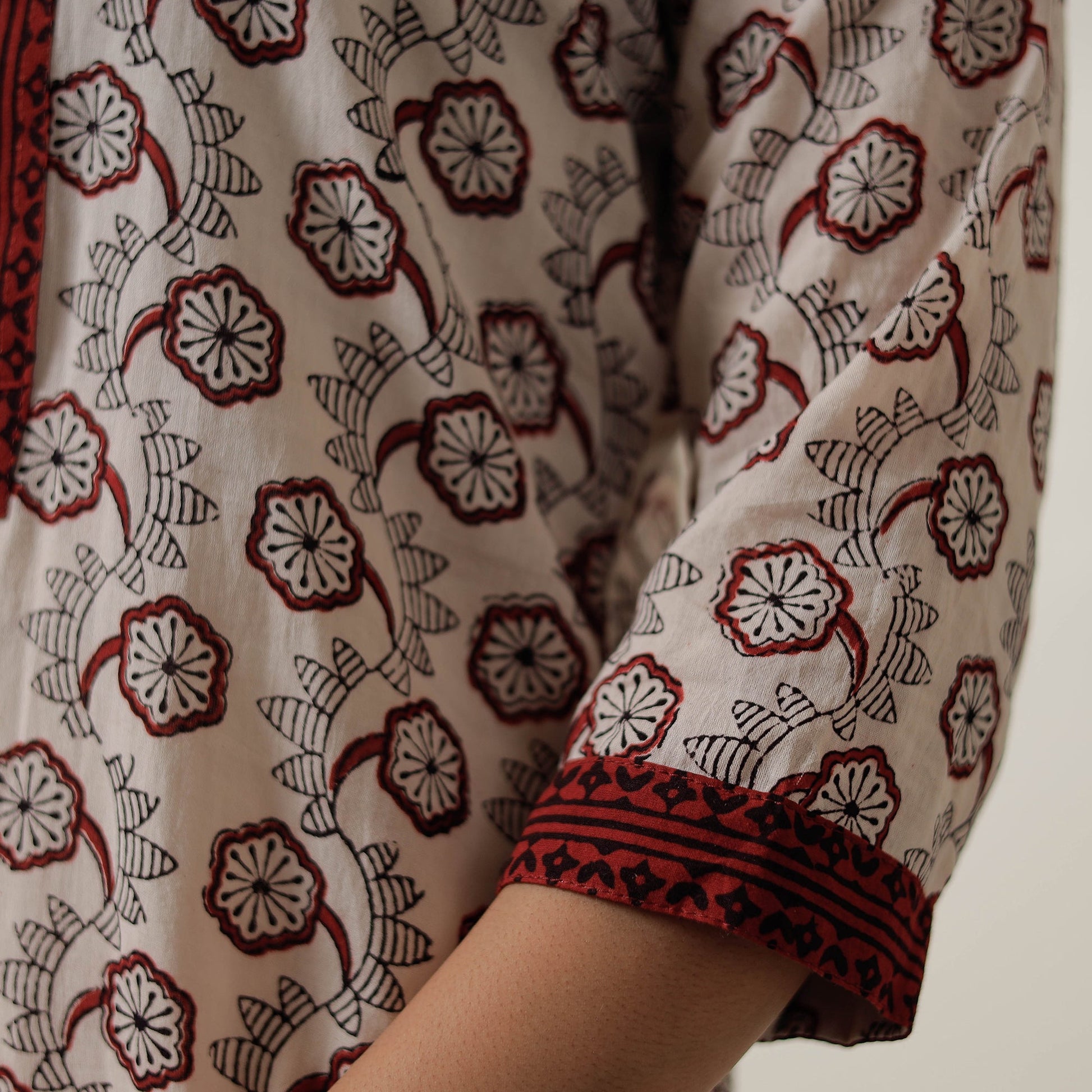 Beige - Block Print Mul Cotton Straight Bagh Kurta 08