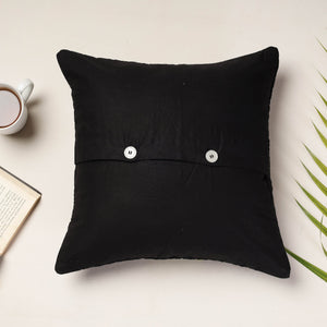 Black - Applique Quilted Cotton Cushion Cover (16 x 16 in)