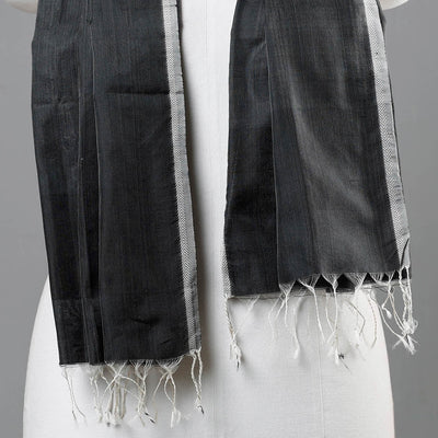 Black - Traditional Maheshwari Silk Handloom Stole