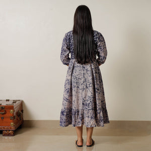 Blue - Hand Batik Printed Cotton Flared Dress 01