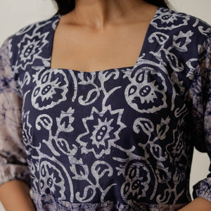 Blue - Hand Batik Printed Cotton Flared Dress 01