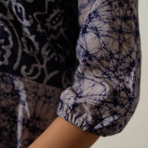 Blue - Hand Batik Printed Cotton Flared Dress 01