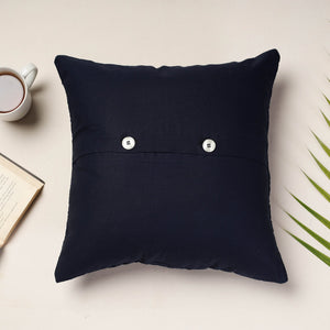 Black - Applique Quilted Cotton Cushion Cover (16 x 16 in)