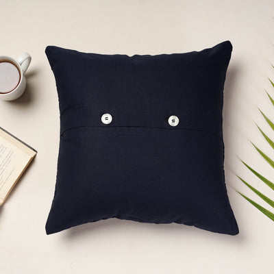 Black - Applique Quilted Cotton Cushion Cover (16 x 16 in)