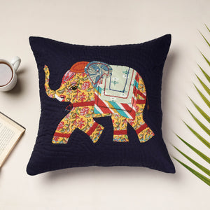 Blue - Applique Quilted Cotton Cushion Cover (16 x 16 in)