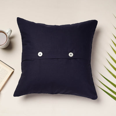 Blue - Applique Quilted Cotton Cushion Cover (16 x 16 in)