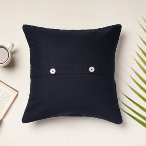 Blue - Applique Quilted Cotton Cushion Cover (16 x 16 in)