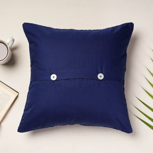 Blue - Applique Quilted Cotton Cushion Cover (16 x 16 in)