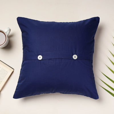 Blue - Applique Quilted Cotton Cushion Cover (16 x 16 in)