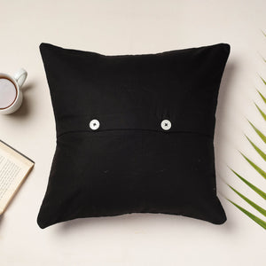 Black - Applique Quilted Cotton Cushion Cover (16 x 16 in)