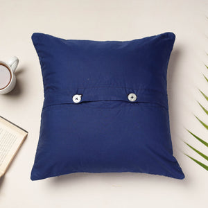 Blue - Applique Quilted Cotton Cushion Cover (16 x 16 in)