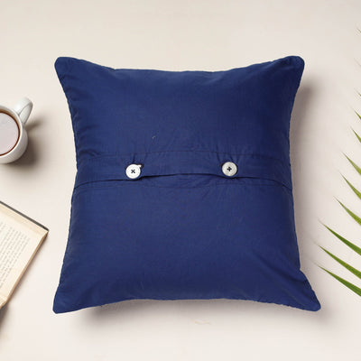 Blue - Applique Quilted Cotton Cushion Cover (16 x 16 in)