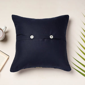 Black - Applique Quilted Cotton Cushion Cover (16 x 16 in)