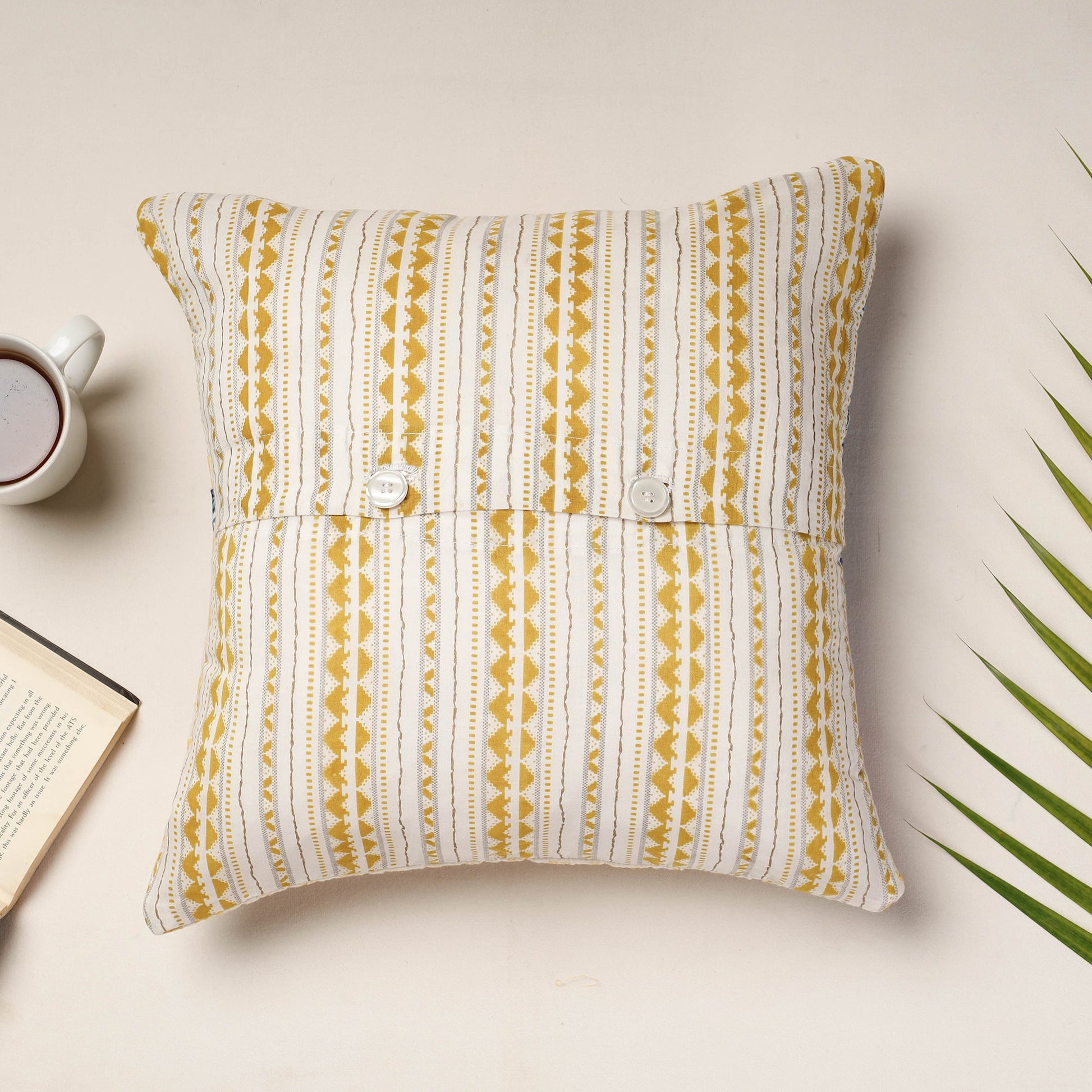 Beige - Applique Quilted Cotton Cushion Cover (16 x 16 in)