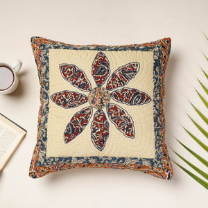 Beige - Applique Quilted Cotton Cushion Cover (16 x 16 in)