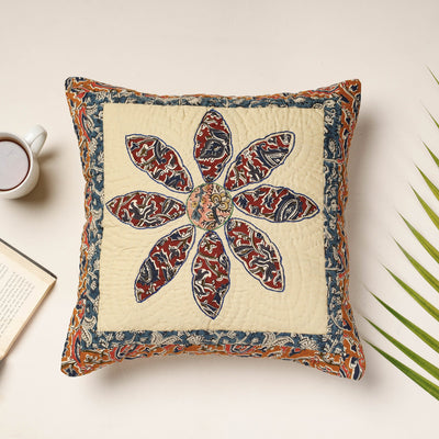 Beige - Applique Quilted Cotton Cushion Cover (16 x 16 in)