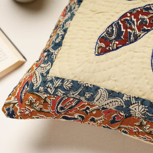 Beige - Applique Quilted Cotton Cushion Cover (16 x 16 in)