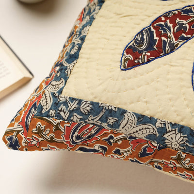Beige - Applique Quilted Cotton Cushion Cover (16 x 16 in)