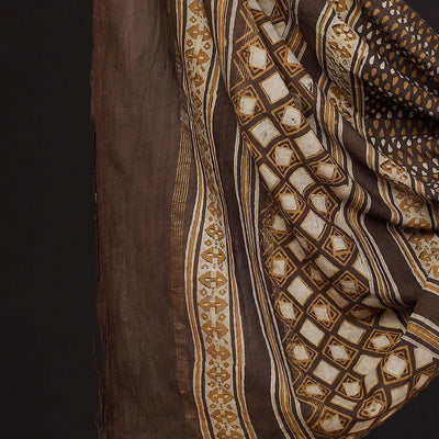 Brown - 3pc Akola Block Printed Cotton Suit Material Set