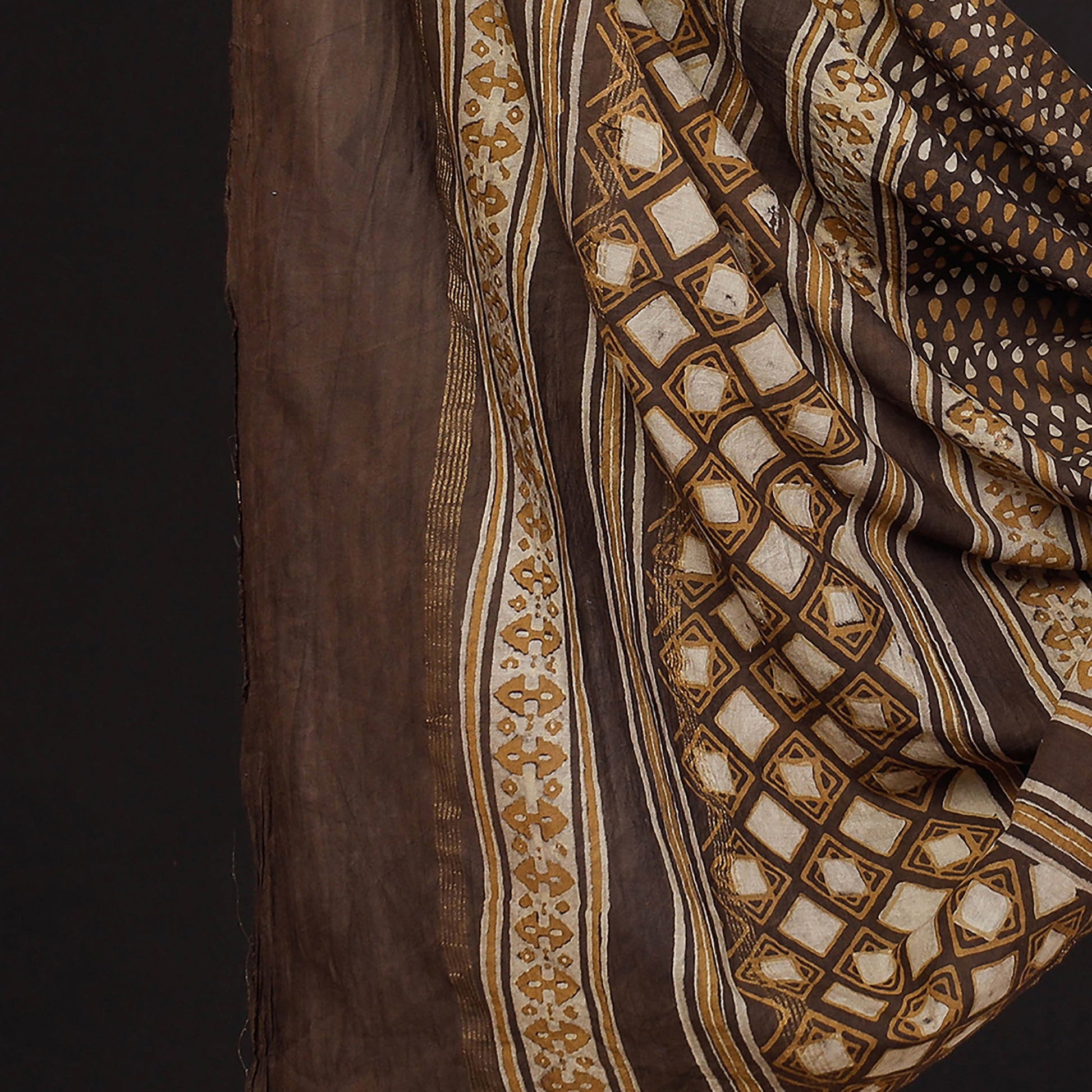Brown - 3pc Akola Block Printed Cotton Suit Material Set