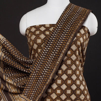 Brown - 3pc Akola Block Printed Cotton Suit Material Set
