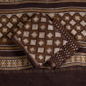 Brown - 3pc Akola Block Printed Cotton Suit Material Set