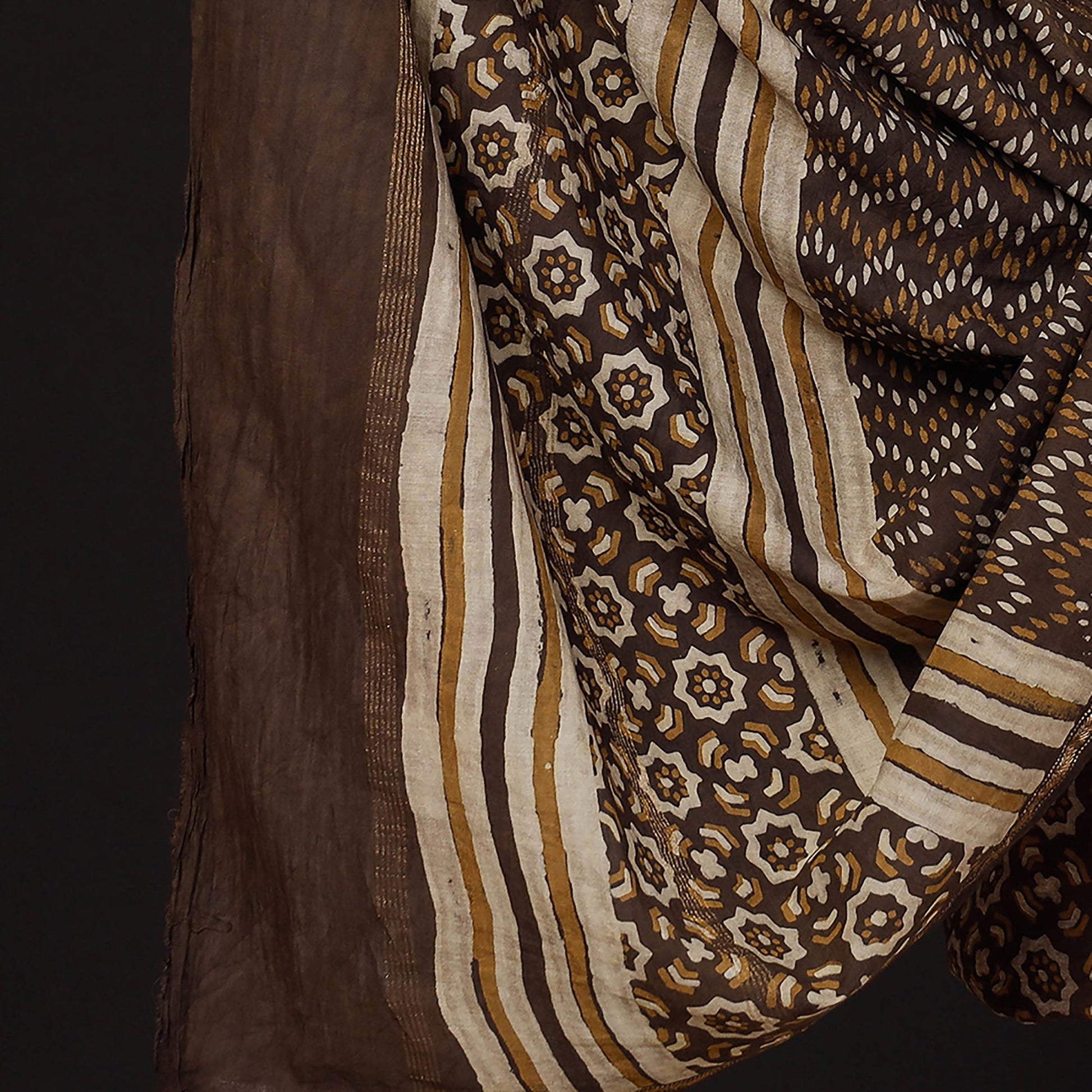 Brown - 3pc Akola Block Printed Cotton Suit Material Set