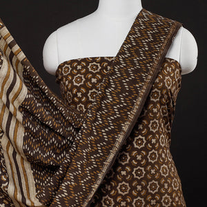 Brown - 3pc Akola Block Printed Cotton Suit Material Set