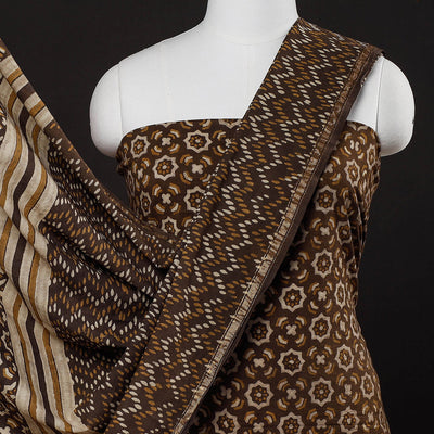 Brown - 3pc Akola Block Printed Cotton Suit Material Set