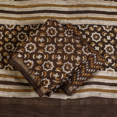 Brown - 3pc Akola Block Printed Cotton Suit Material Set