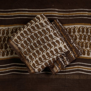 Brown - 3pc Akola Block Printed Cotton Suit Material Set