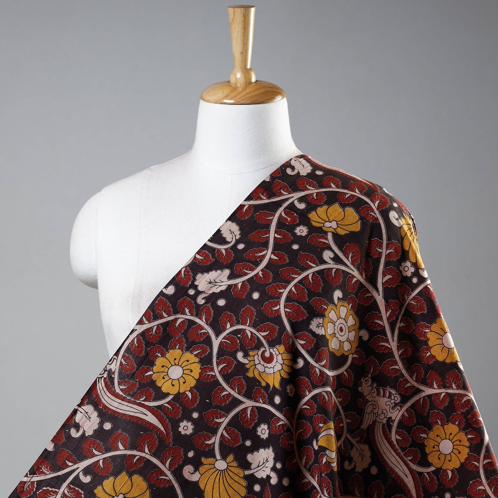 Black - Kalamkari Printed Cotton Fabric